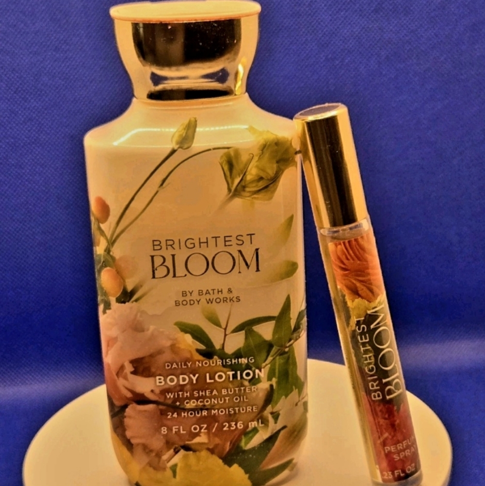 RETIRED B&BW HTF BRIGHTEST BLOOM Duo - Lotion & Travel Perfume Spray - Unused